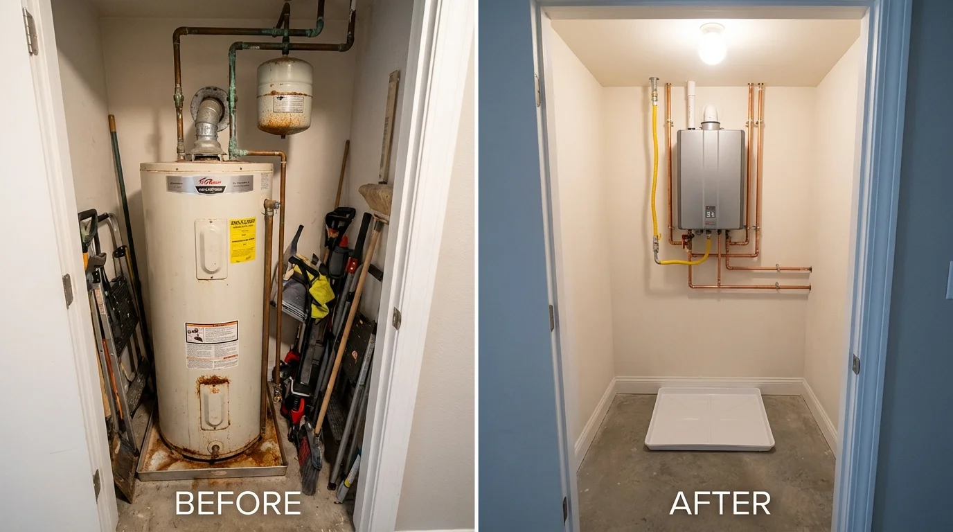 Tank water heater versus wall-mounted tankless unit comparison for Alma, AR homeowners